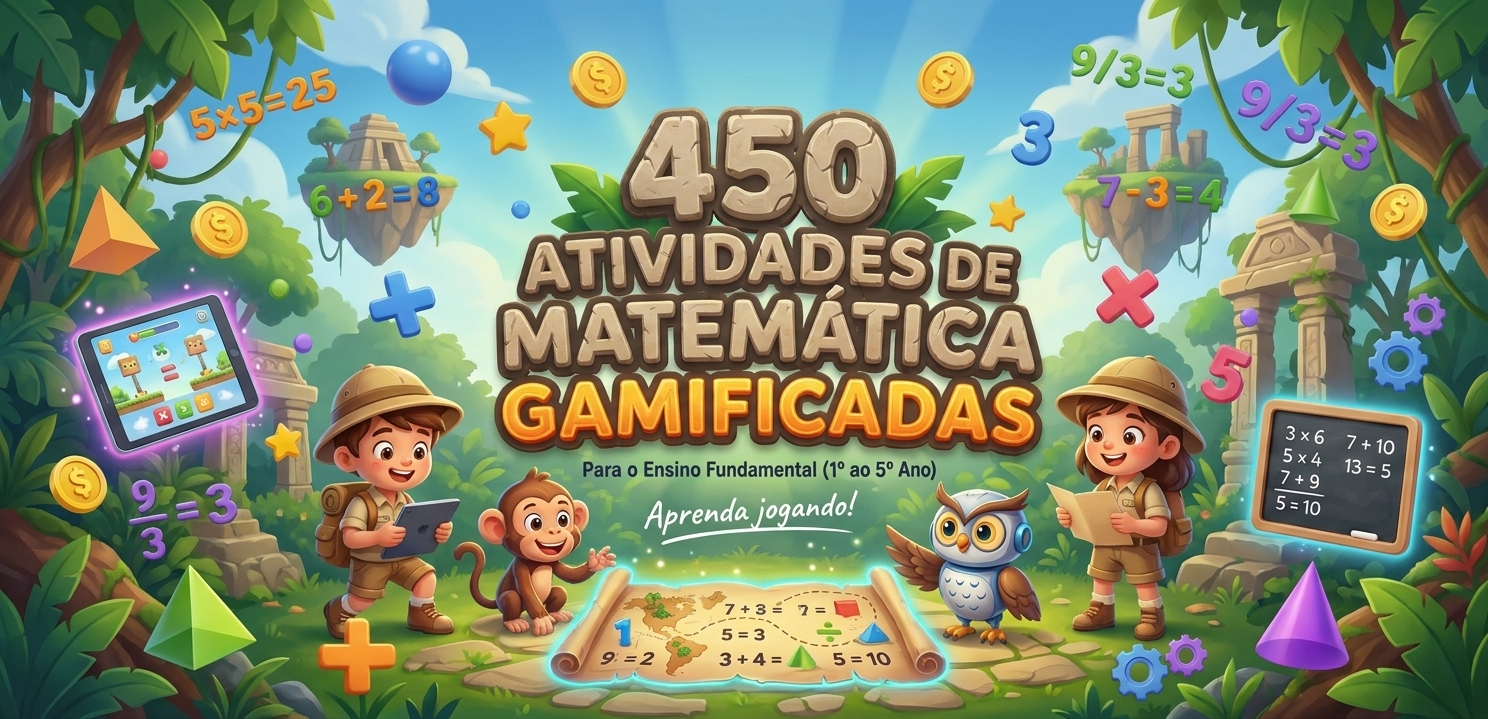 Exemplo de personagens e ícones das Atividades de Matemática Gamificada.